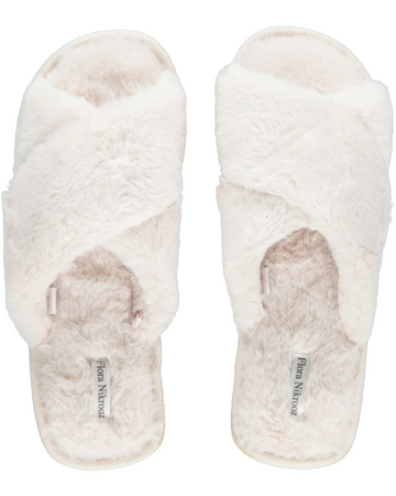 Flora Nikrooz Parchment Victoria Teddy Criss Cross Slippers